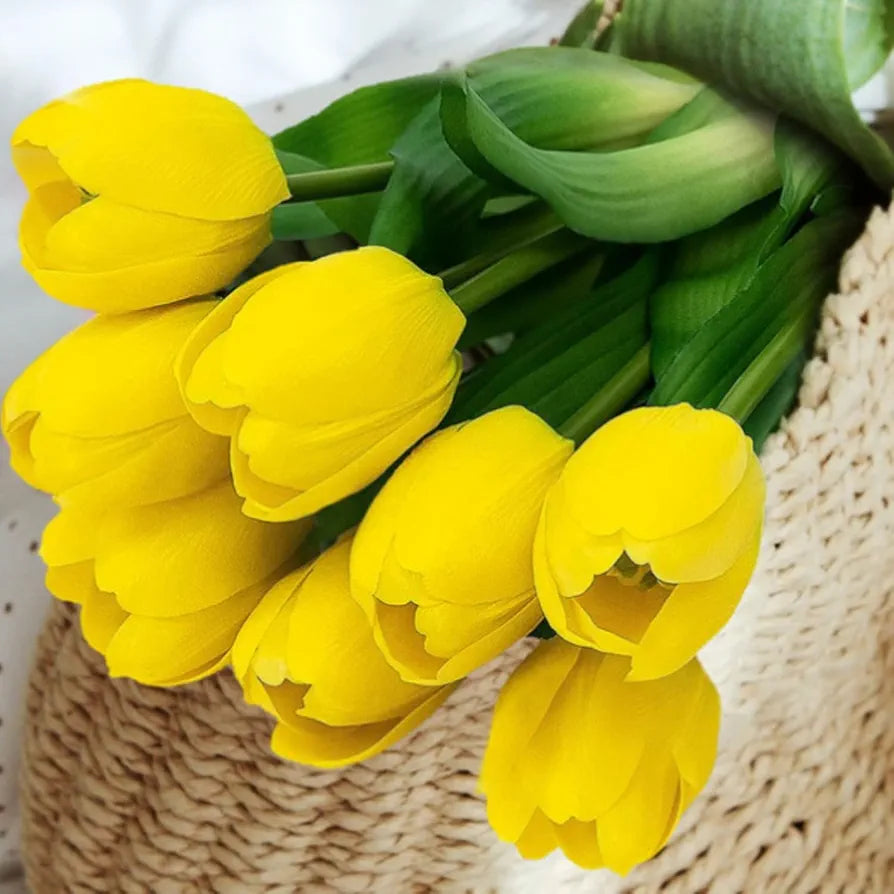 VERVENIX 5 Pcs Artificial Tulip Lily Flowers for Vase – Home Décor, Living Room, Bedroom, Party & Wedding Decoration Items Daisy Yellow, Fabric, Vase Not Included)